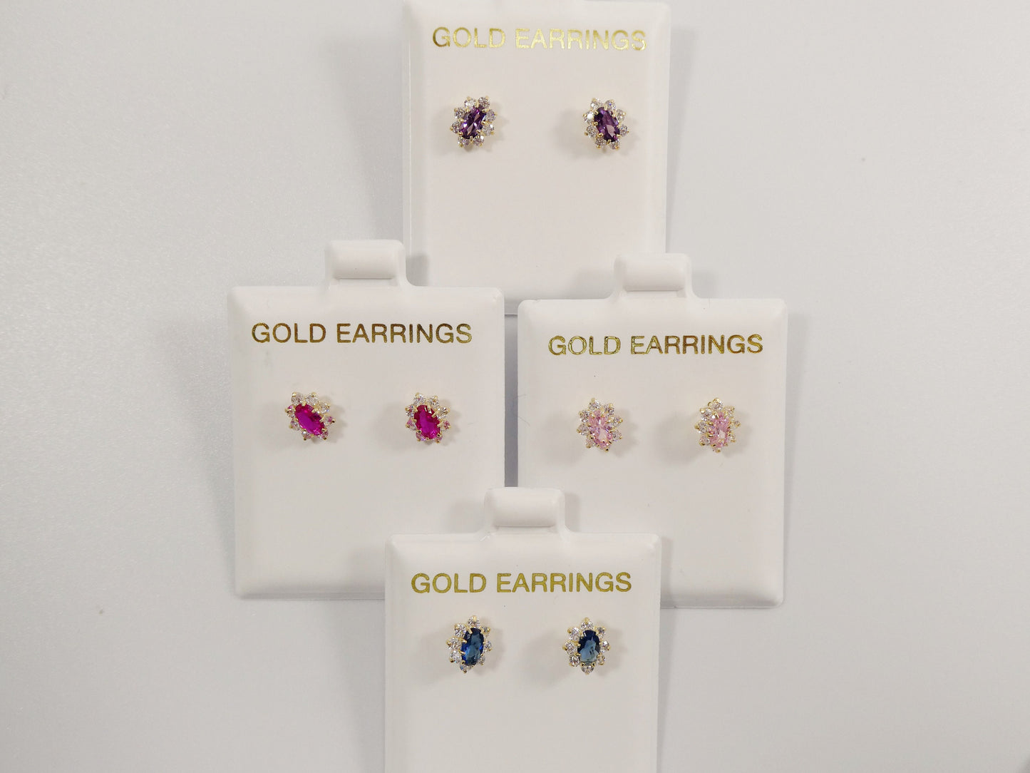 10k Real Solid Yellow Gold Screw Back Children Earrings Birth Stone Oval Shape