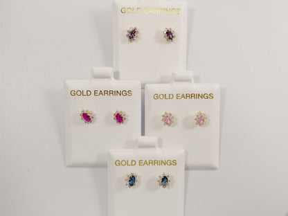 10k Real Solid Yellow Gold Screw Back Children Earrings Birth Stone Oval Shape