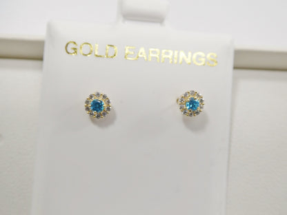 10k Real Solid Yellow Gold Screw Back Children Birth Stone Earrings Round Shape