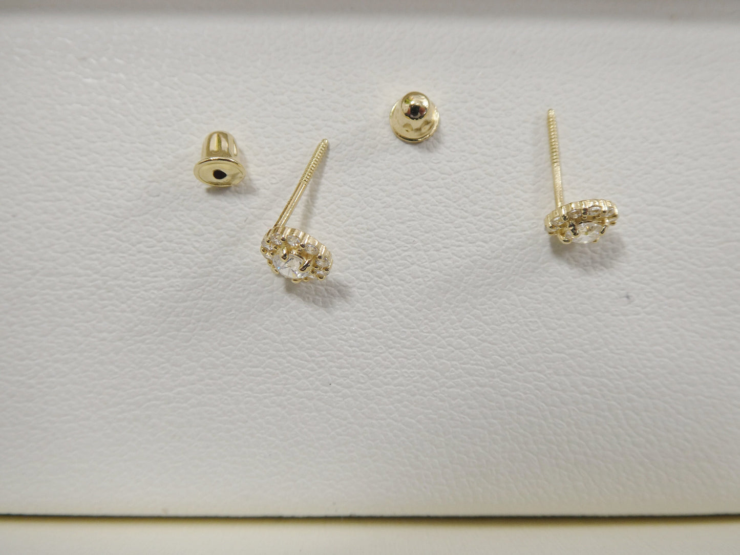 10k Real Solid Yellow Gold Screw Back Children Birth Stone Earrings Round Shape