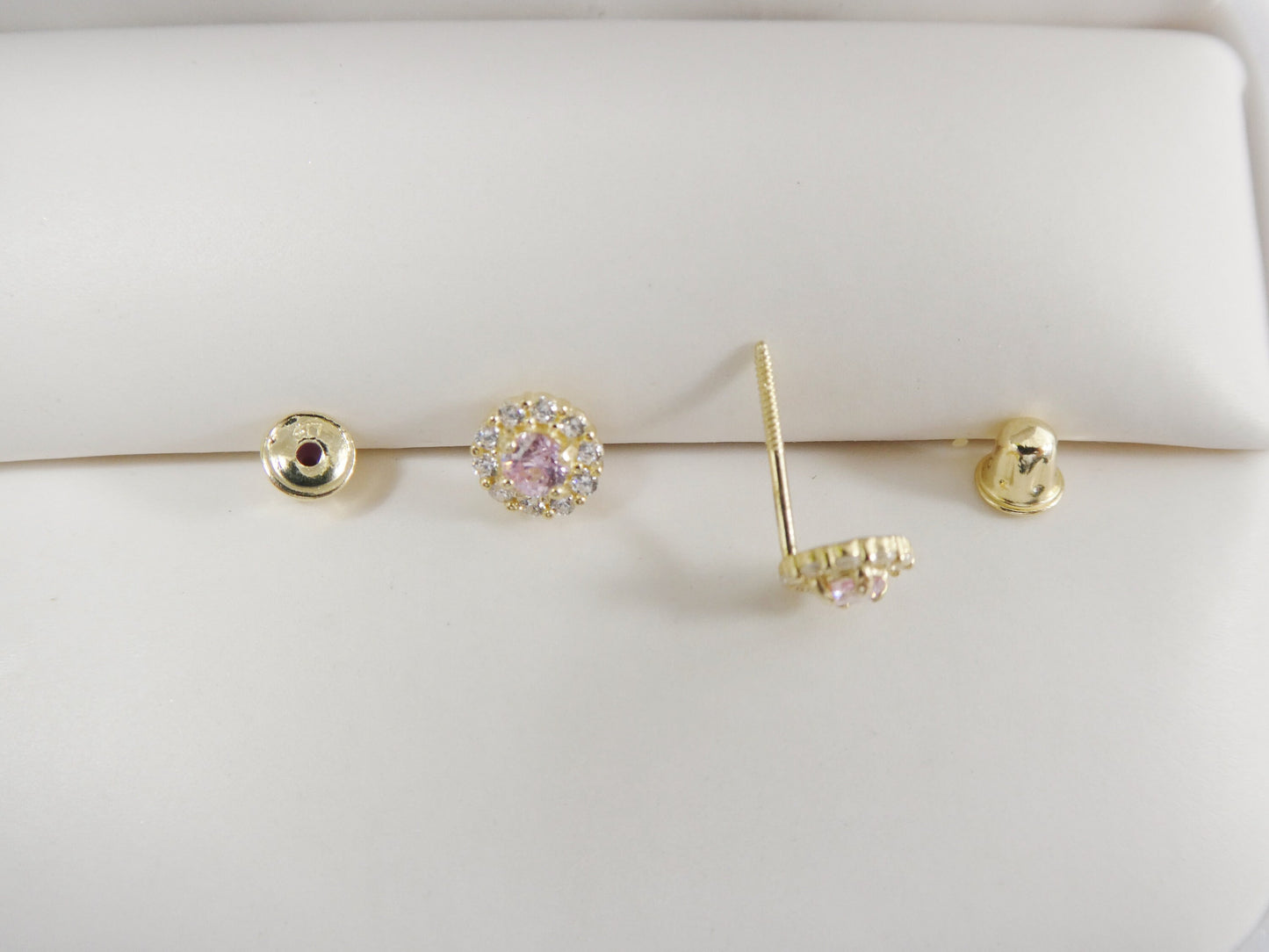 10k Real Solid Yellow Gold Screw Back Children Birth Stone Earrings Round Shape