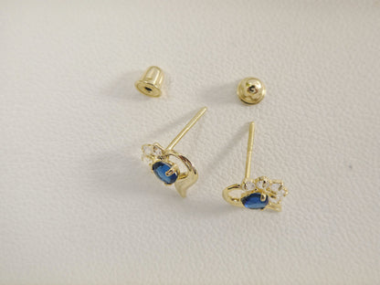 10k Real Solid Yellow Gold Screw Back Children Birthstone Earrings Heart Shape