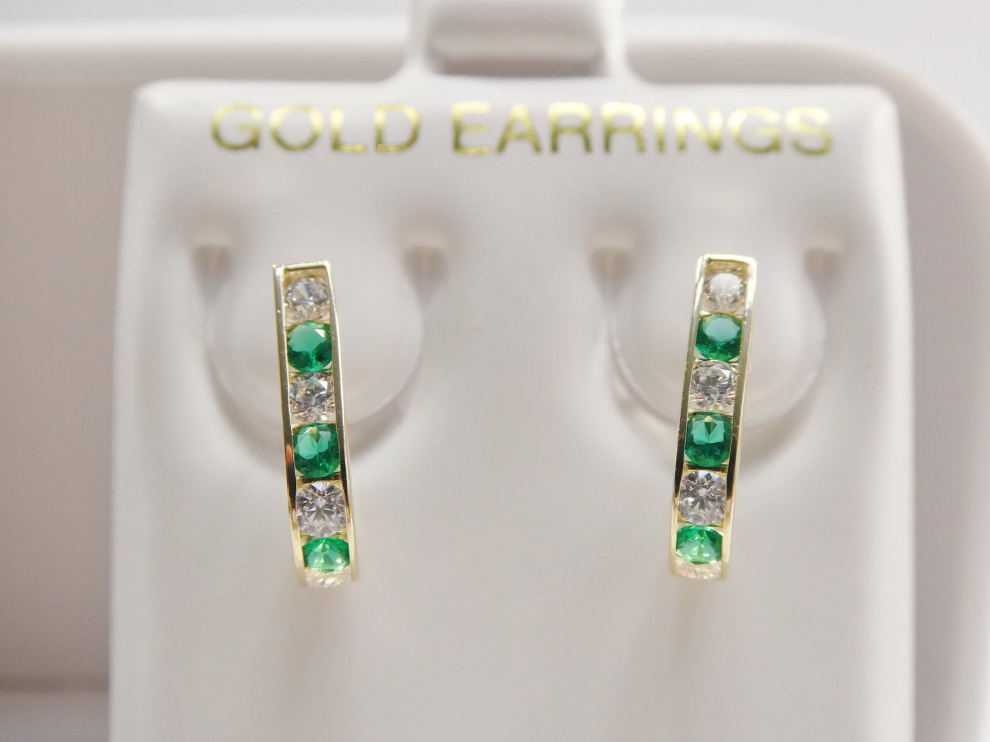 Real 10k Solid Yellow Gold Birthstone Color Straight Line French Back Earrings