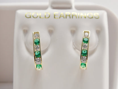 Real 10k Solid Yellow Gold Birthstone Color Straight Line French Back Earrings