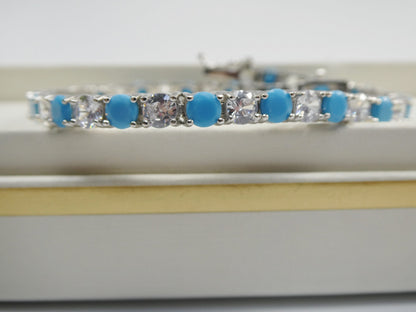 4mm 7 Inch Turquoise Tennis Bracelet Real 925 Sterling Silver