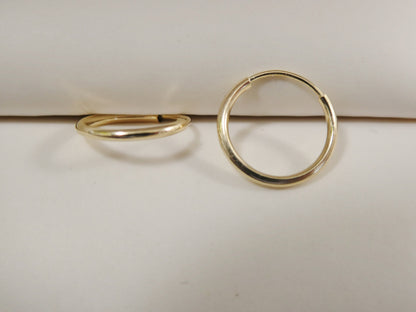 Real 14k Solid Yellow Gold 11.5mm Endless Small Hoop Lightweight Hoop Earrings