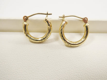 Real 10k Solid Yellow Gold Diamond Cut Hoop 12mm Tube Earrings