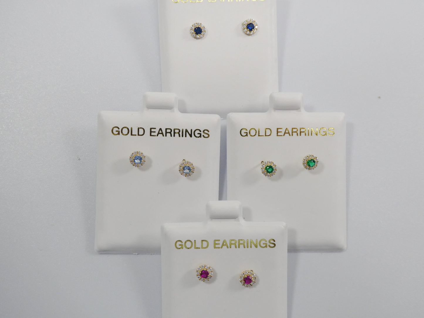10k Real Solid Yellow Gold Screw Back Children Birth Stone Earrings Round Shape