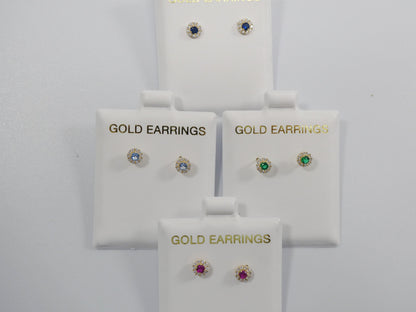 10k Real Solid Yellow Gold Screw Back Children Birth Stone Earrings Round Shape