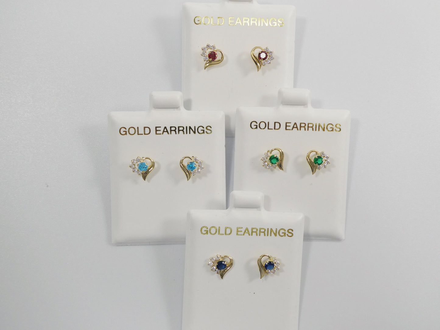 10k Real Solid Yellow Gold Screw Back Children Birthstone Earrings Heart Shape