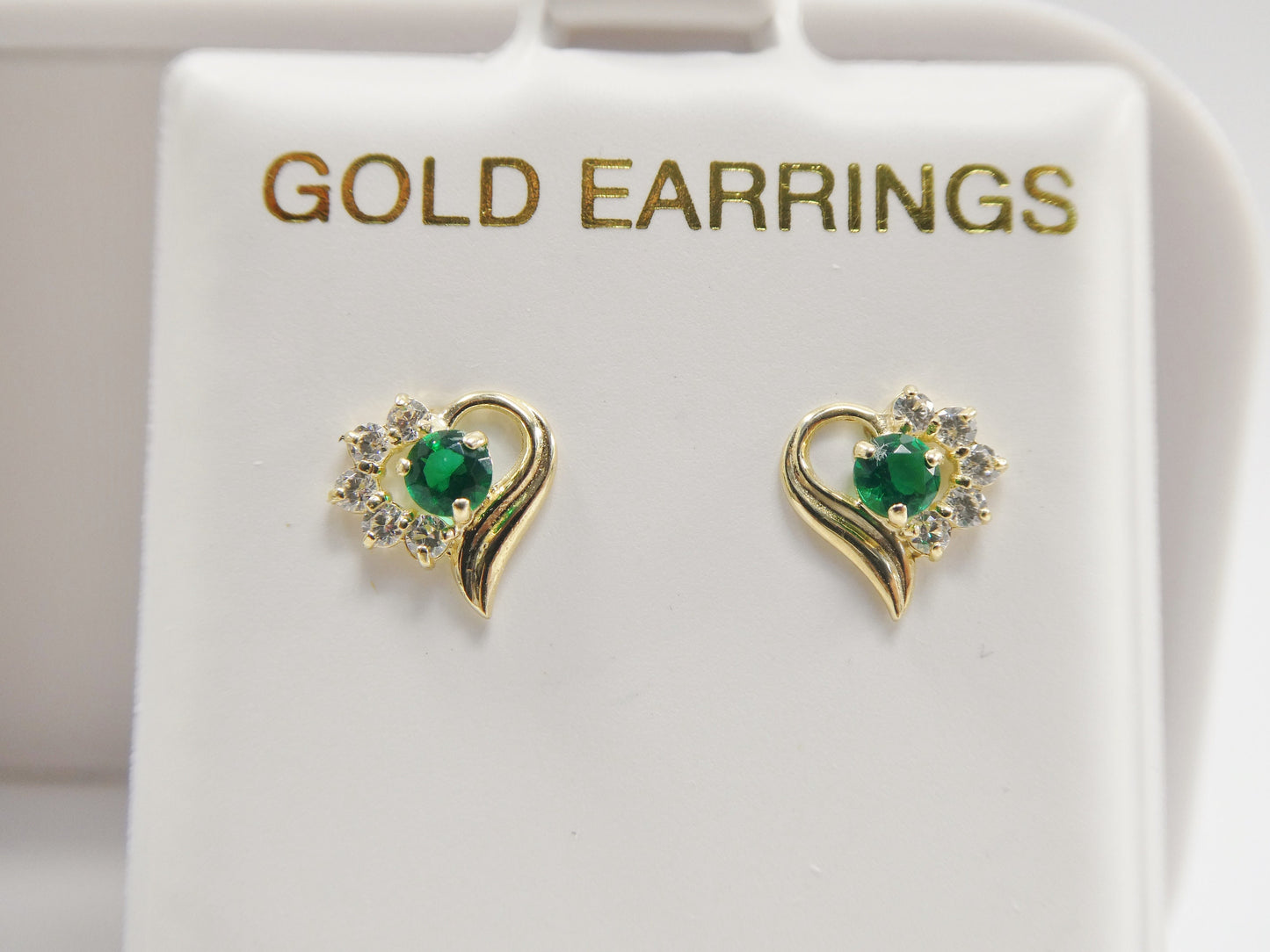 10k Real Solid Yellow Gold Screw Back Children Birthstone Earrings Heart Shape