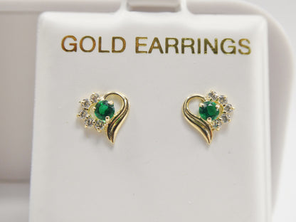 10k Real Solid Yellow Gold Screw Back Children Birthstone Earrings Heart Shape