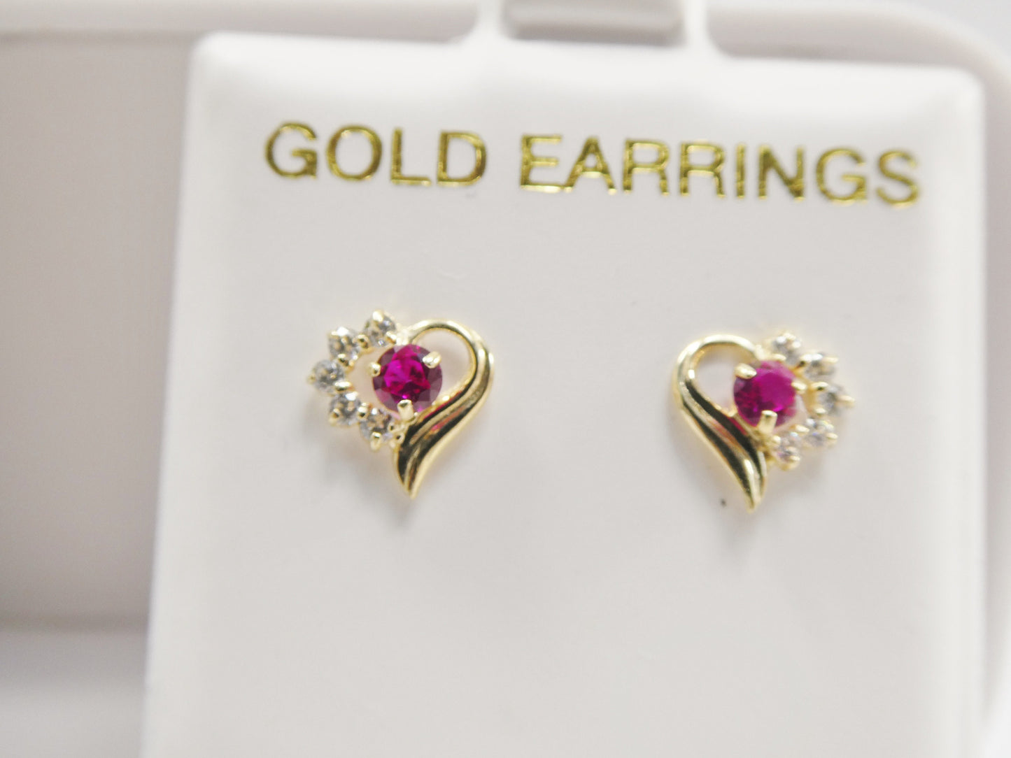10k Real Solid Yellow Gold Screw Back Children Birthstone Earrings Heart Shape