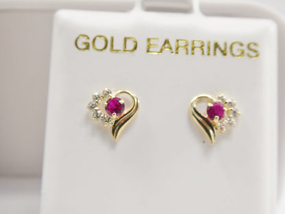 10k Real Solid Yellow Gold Screw Back Children Birthstone Earrings Heart Shape