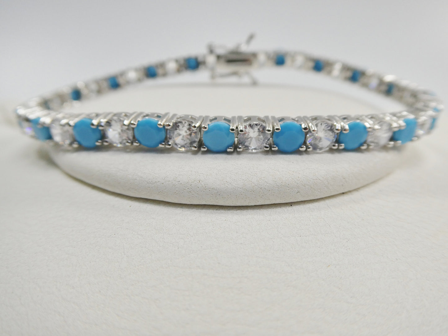 4mm 7 Inch Turquoise Tennis Bracelet Real 925 Sterling Silver