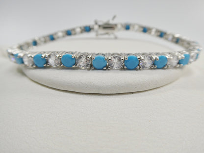 4mm 7 Inch Turquoise Tennis Bracelet Real 925 Sterling Silver