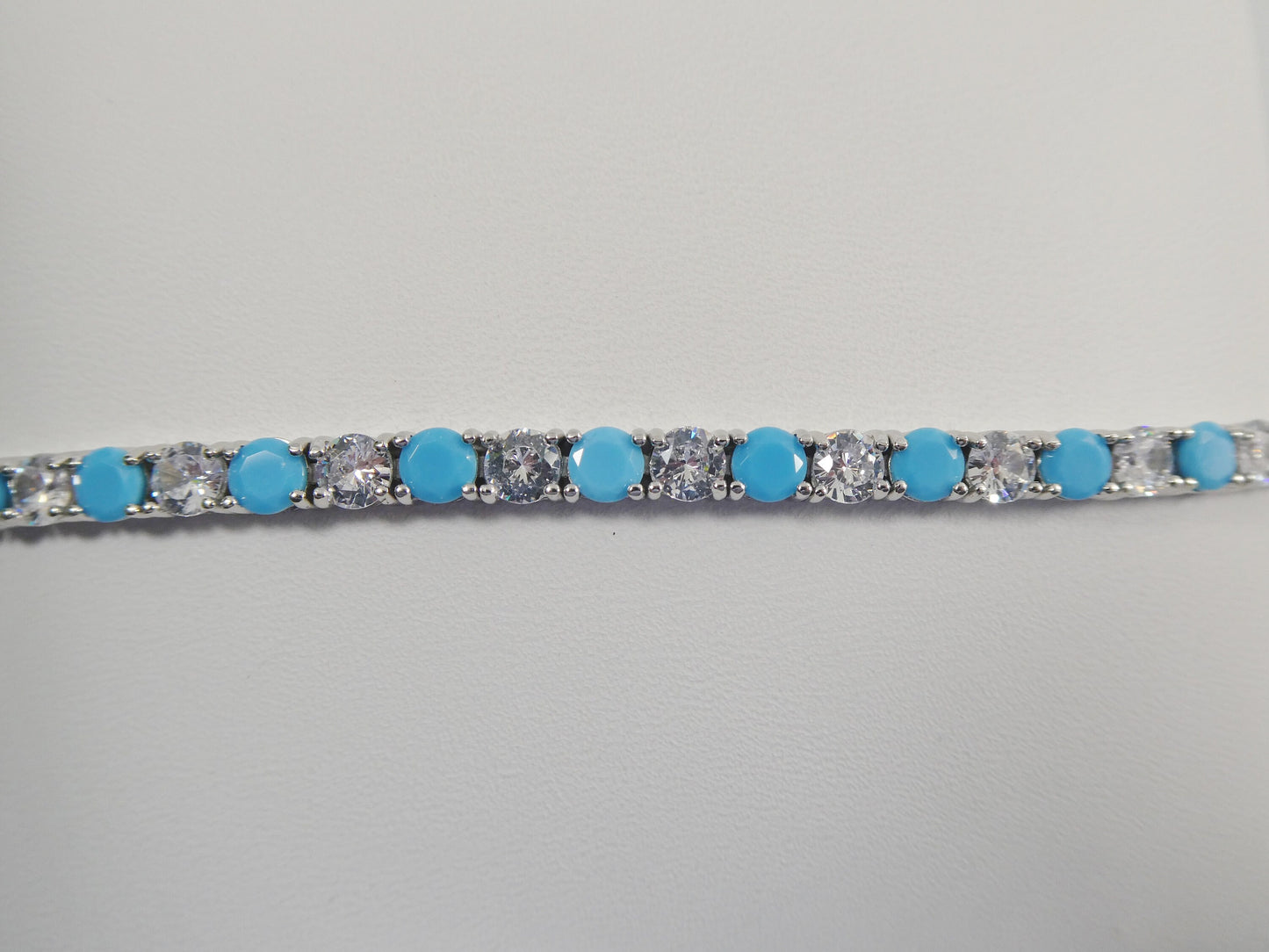 4mm 7 Inch Turquoise Tennis Bracelet Real 925 Sterling Silver