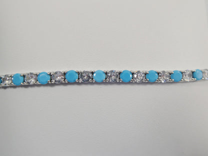 4mm 7 Inch Turquoise Tennis Bracelet Real 925 Sterling Silver