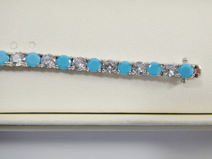 4mm 7 Inch Turquoise Tennis Bracelet Real 925 Sterling Silver