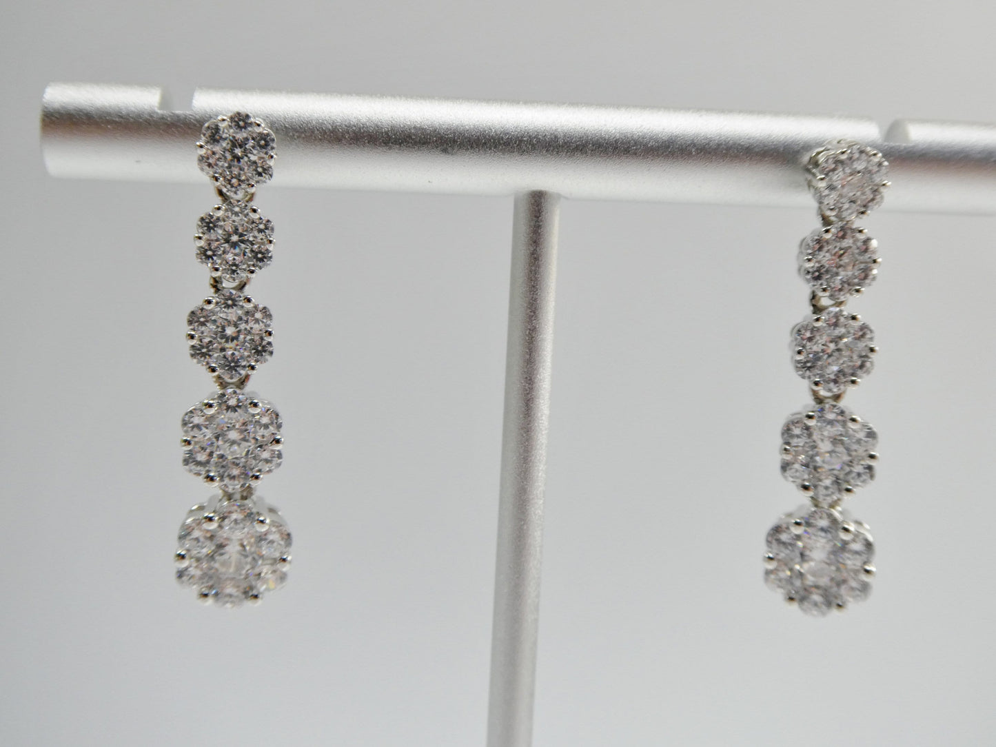 Real 925 Sterling Silver Micro Pave Setting 14k White Gold Color Finish Drop Earrings