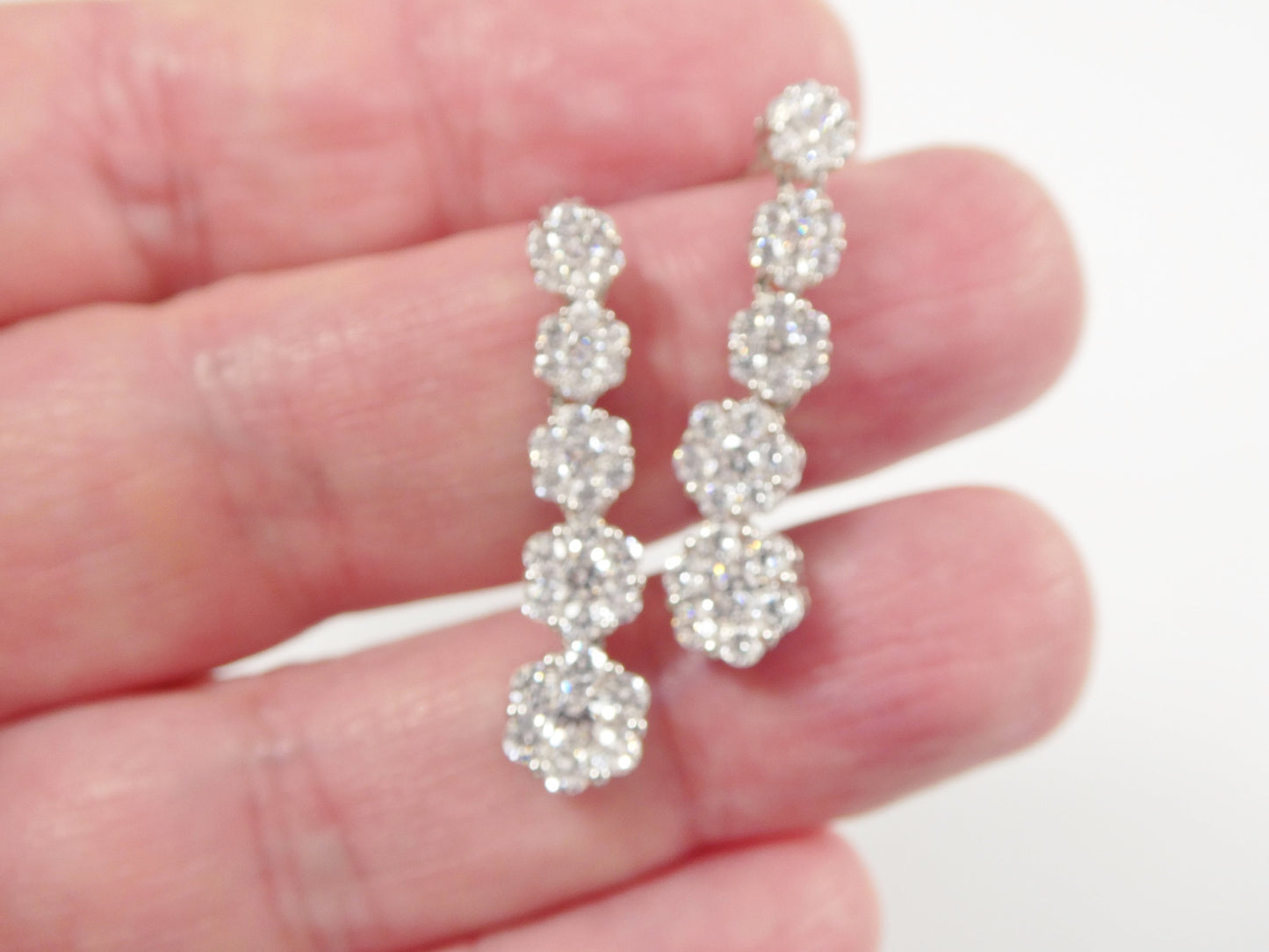 Real 925 Sterling Silver Micro Pave Setting 14k White Gold Color Finish Drop Earrings