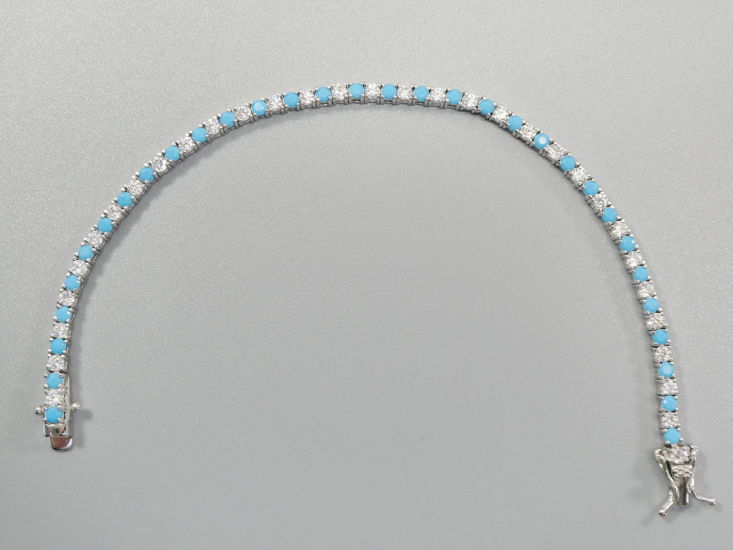 2.5mm 7 inch Turquoise Tennis Bracelet Real 925 Sterling Silver