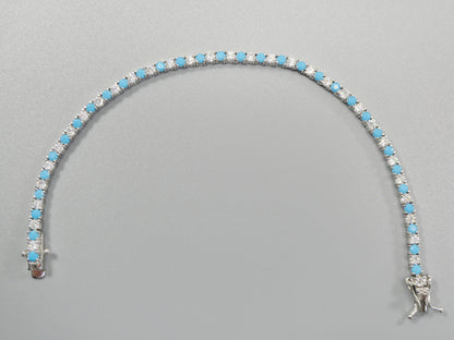 2.5mm 7 inch Turquoise Tennis Bracelet Real 925 Sterling Silver