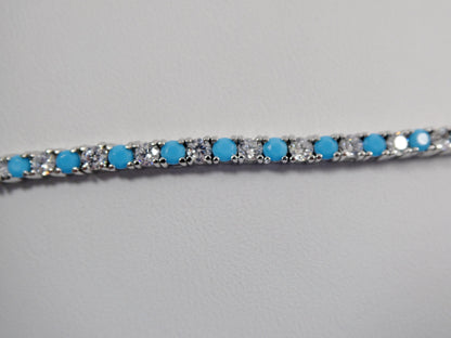 2.5mm 7 inch Turquoise Tennis Bracelet Real 925 Sterling Silver