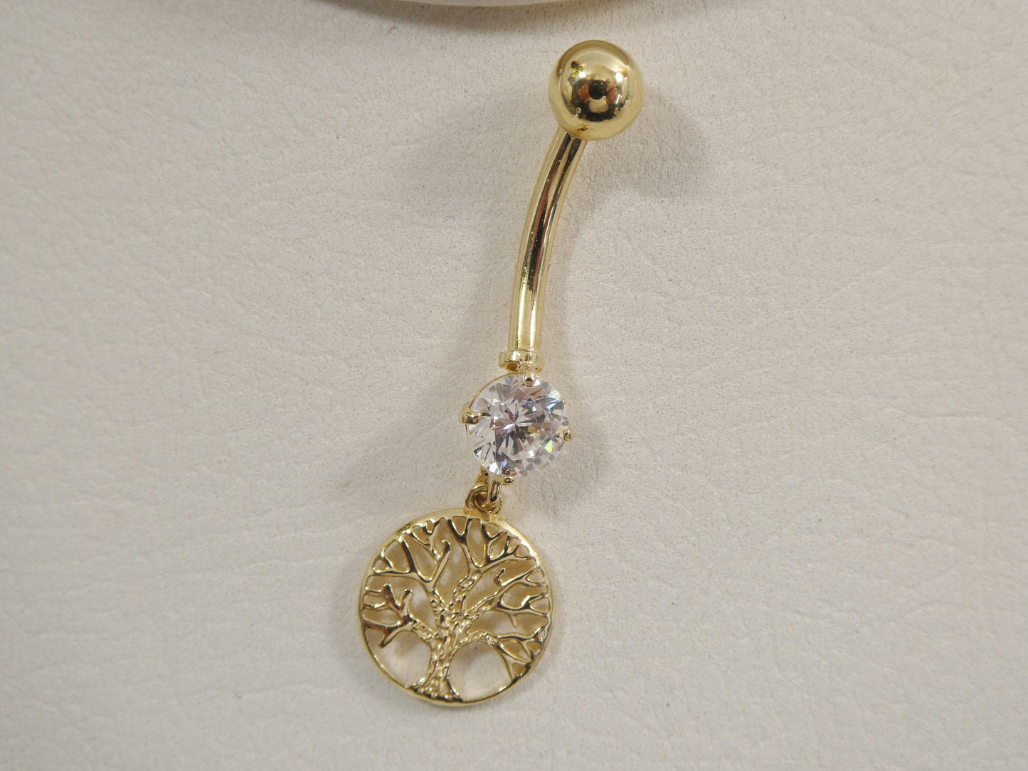14k Real Solid Yellow Gold Dangling Tree of Life Belly Button Ring Piercing