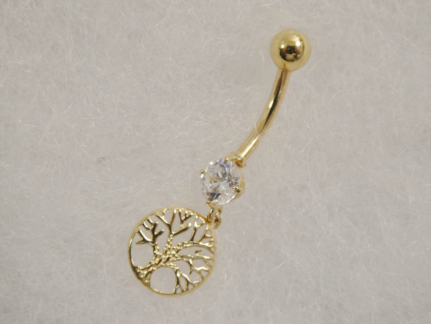 14k Real Solid Yellow Gold Dangling Tree of Life Belly Button Ring Piercing