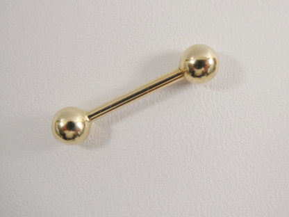 14k Real Solid Yellow Gold 13MM Straight Barbell Tongue Belly Button Ring Piercing
