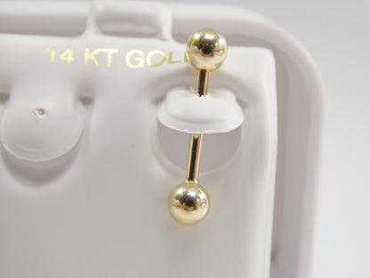 14k Real Solid Yellow Gold 13MM Straight Barbell Tongue Belly Button Ring Piercing