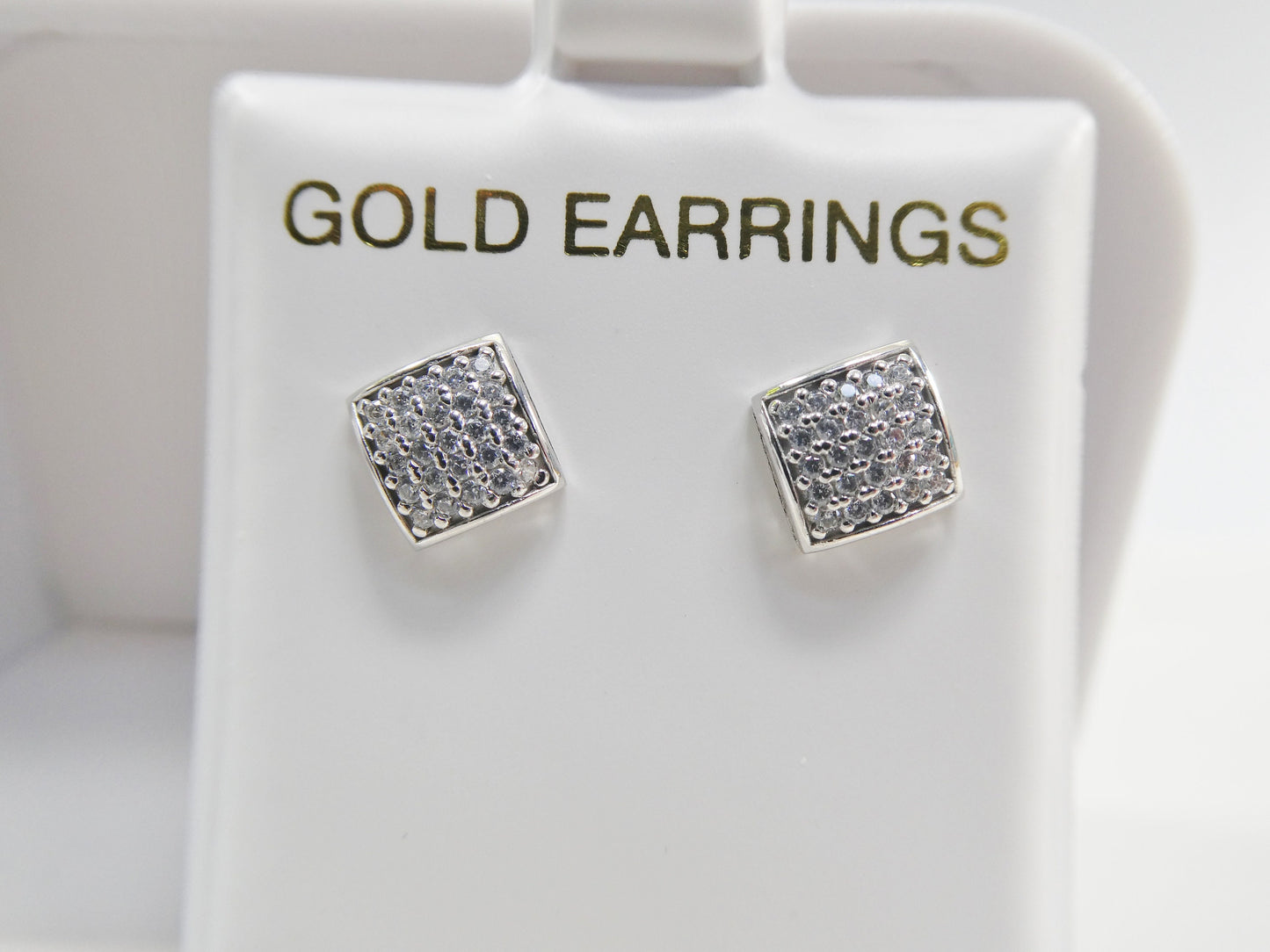 Real 10k Solid Yellow Gold Puff Square Push Post Stud Earrings
