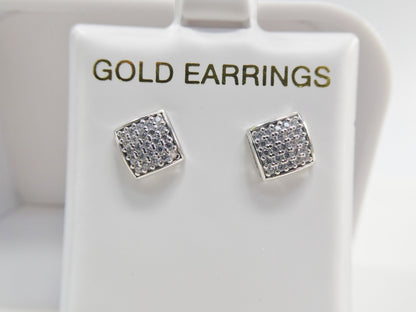 Real 10k Solid Yellow Gold Puff Square Push Post Stud Earrings