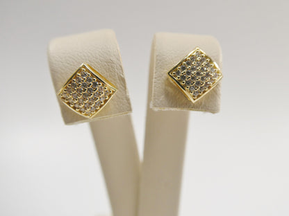 Real 10k Solid Yellow Gold Puff Square Push Post Stud Earrings