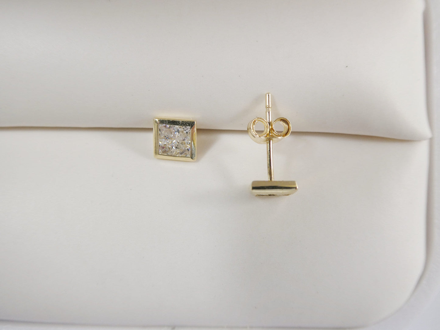 Real 10k Solid Yellow Gold Push Post Square Stud Earrings