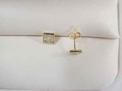 Real 10k Solid Yellow Gold Push Post Square Stud Earrings