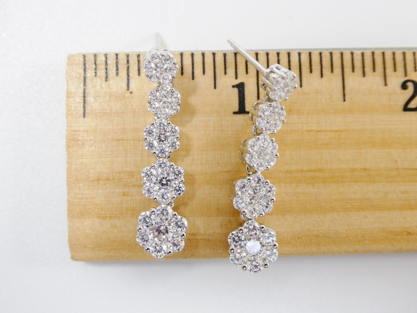 Real 925 Sterling Silver Micro Pave Setting 14k White Gold Color Finish Drop Earrings