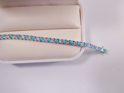 2.5mm 7 inch Turquoise Tennis Bracelet Real 925 Sterling Silver
