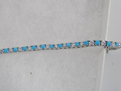 2.5mm 7 inch Turquoise Tennis Bracelet Real 925 Sterling Silver