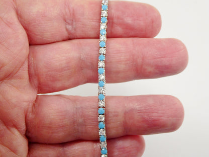 2.5mm 7 inch Turquoise Tennis Bracelet Real 925 Sterling Silver