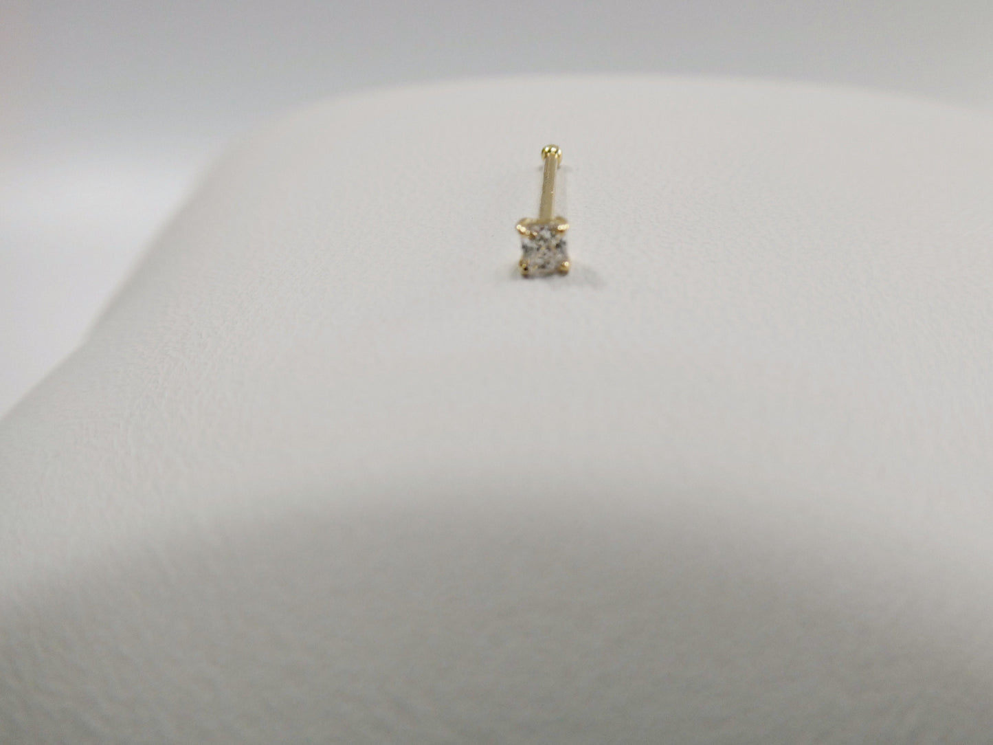 14k real solid yellow gold 2MM stone long post square stud nose ring