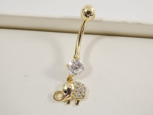 14k real solid yellow gold elephant dangling belly button ring piercing