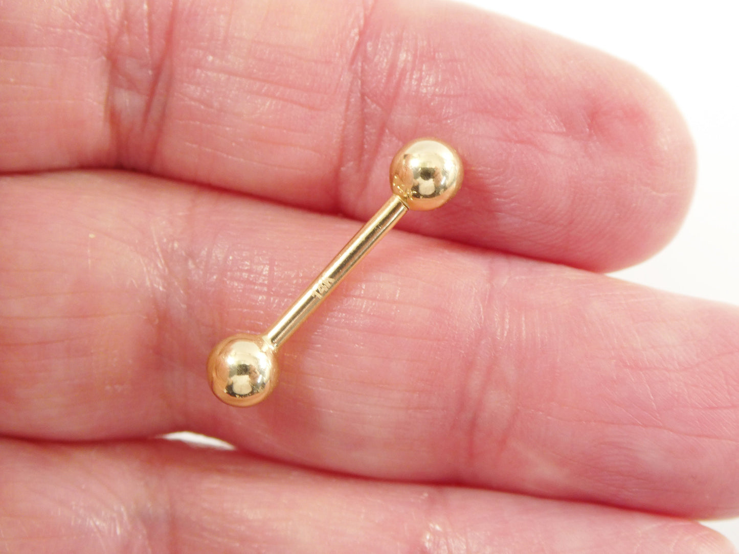 14k Real Solid Yellow Gold 13MM Straight Barbell Tongue Belly Button Ring Piercing