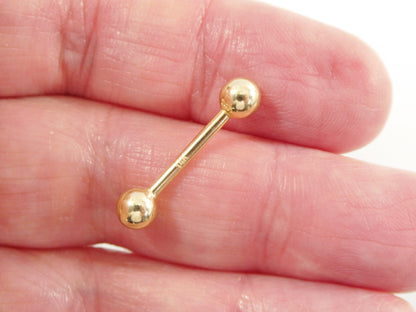 14k Real Solid Yellow Gold 13MM Straight Barbell Tongue Belly Button Ring Piercing
