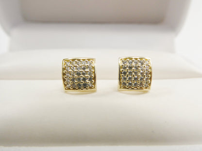 Real 10k Solid Yellow Gold Puff Square Push Post Stud Earrings