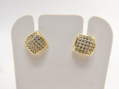 Real 10k Solid Yellow Gold Puff Square Push Post Stud Earrings