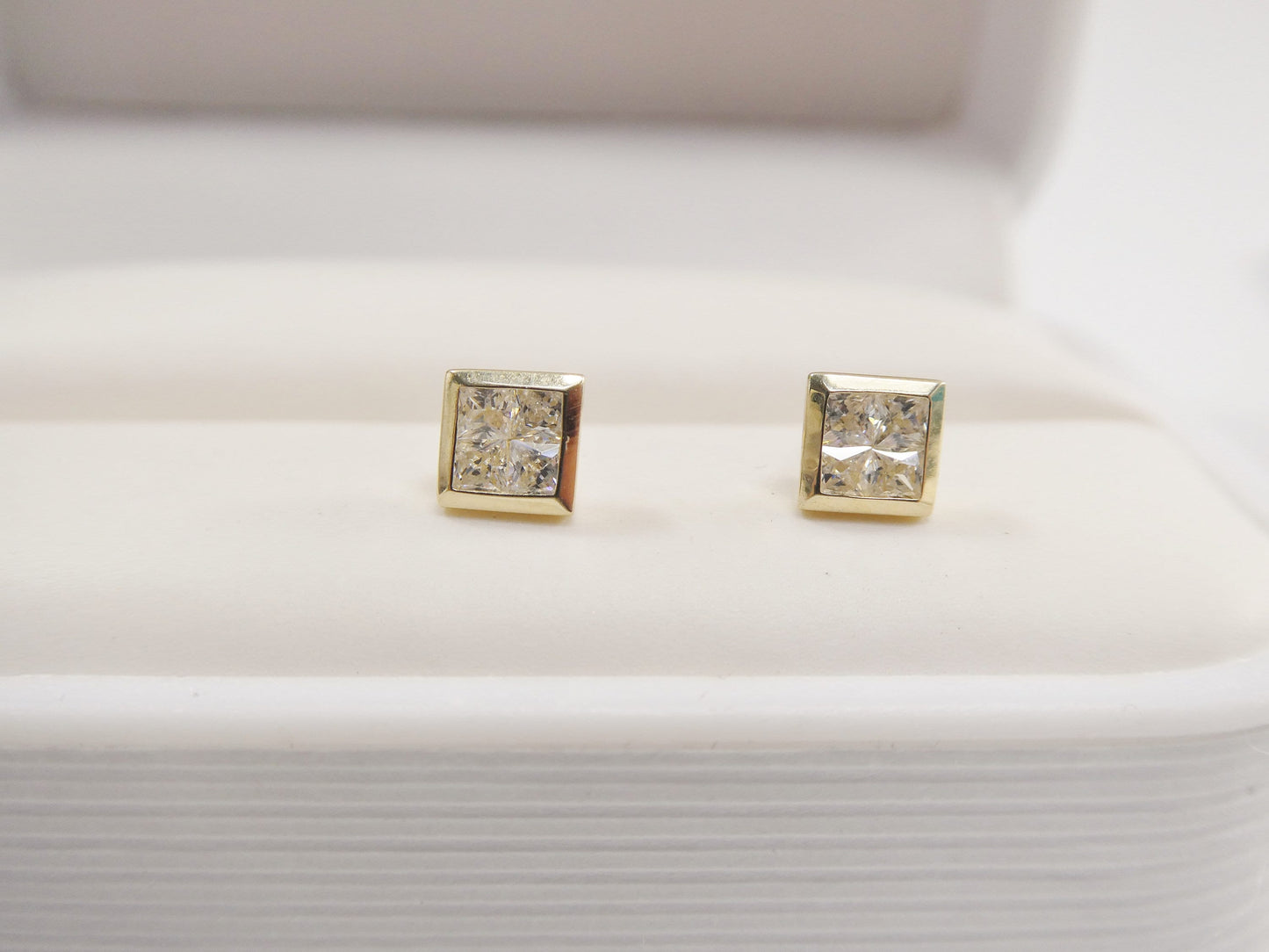 Real 10k Solid Yellow Gold Push Post Square Stud Earrings