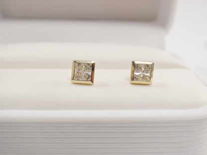 Real 10k Solid Yellow Gold Push Post Square Stud Earrings