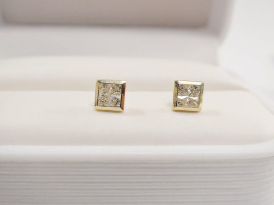 real 10k solid yellow gold push post square stud earrings